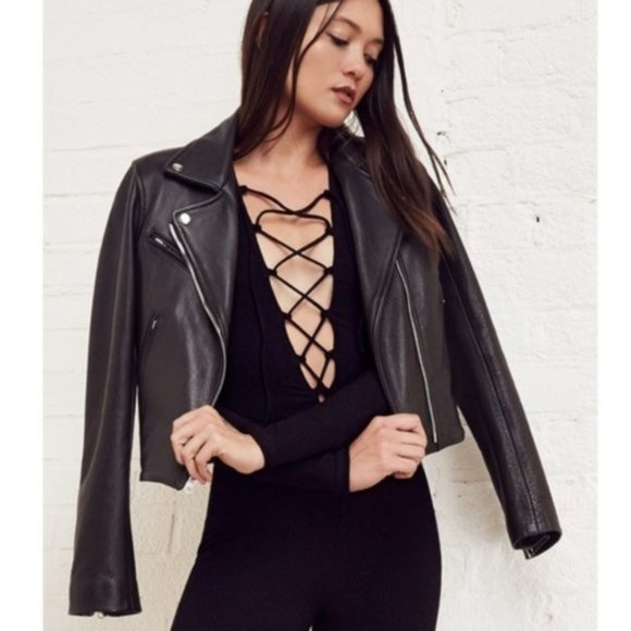 Reformation Chrissi Jumpsuit / Size 2 / Black Lace-Up Fitted Ribbed - Picture 3 of 10